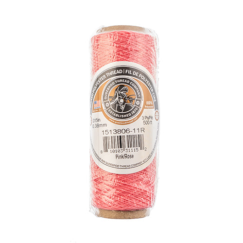 Gudebrod Waxed Thread 3ply Made In USA 500ft (152.4m) Spool 0.38mm (0.015in), Pink