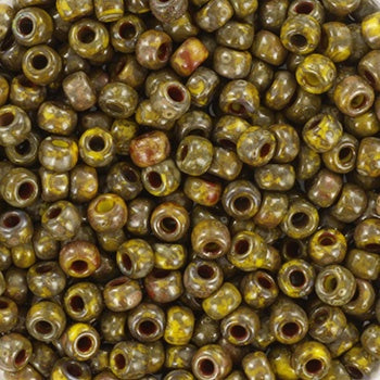 Miyuki 8 Round Seed Bead, 8-4519, Opaque Dark Yellow Picasso, 10 grams