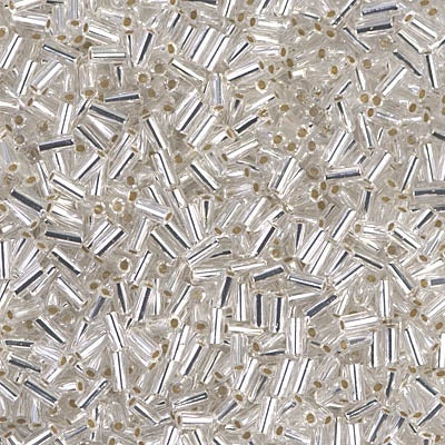 Miyuki 3mm (#1) Bugle Beads, Silver Lined Crystal , BGL1-1, 8.5 grams