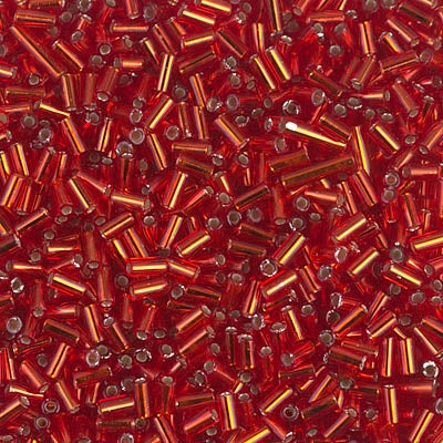 Miyuki 3mm (#1) Bugle Beads, Silver Lined Flame Red (was BGL1-43) , BGL1-10, 8.5 grams