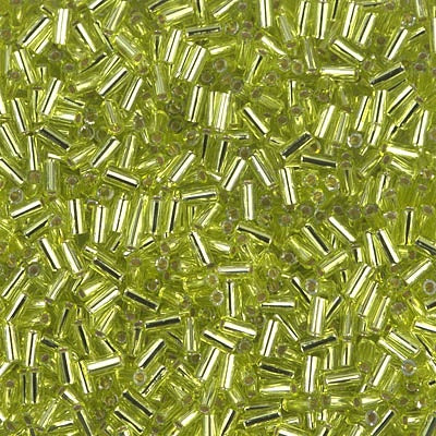 Miyuki 3mm (#1) Bugle Beads, Silver Lined Chartreuse (was BGL1-45) , BGL1-14, 8.5 grams