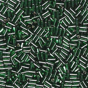 Miyuki 3mm (#1) Bugle Beads, Silver Lined Green, BGL1-16, 8.5 grams