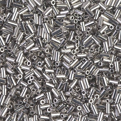 Miyuki 3mm (#1) Bugle Beads, Palladium Plated , BGL1-194, 8.5 grams