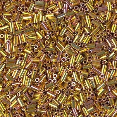 Miyuki 3mm (#1) Bugle Beads, 24kt Gold Iris , BGL1-199, 8.5 grams