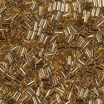 Miyuki 3mm (#1) Bugle Beads, 24kt Gold Lined Pale Gray , BGL1-955, 8.5 grams