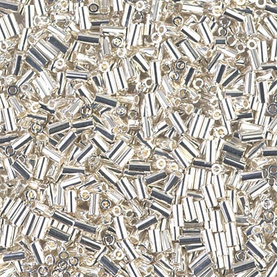 Miyuki 3mm (#1) Bugle Beads, Bright Sterling Plated , BGL1-961, 8.5 grams