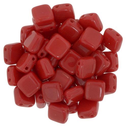 Czechmate 6mm Square Glass Czech Two Hole Tile Bead, Opaque Red, 9320