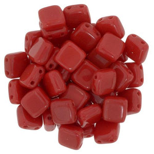 Czechmate 6mm Square Glass Czech Two Hole Tile Bead, Opaque Red, 9320