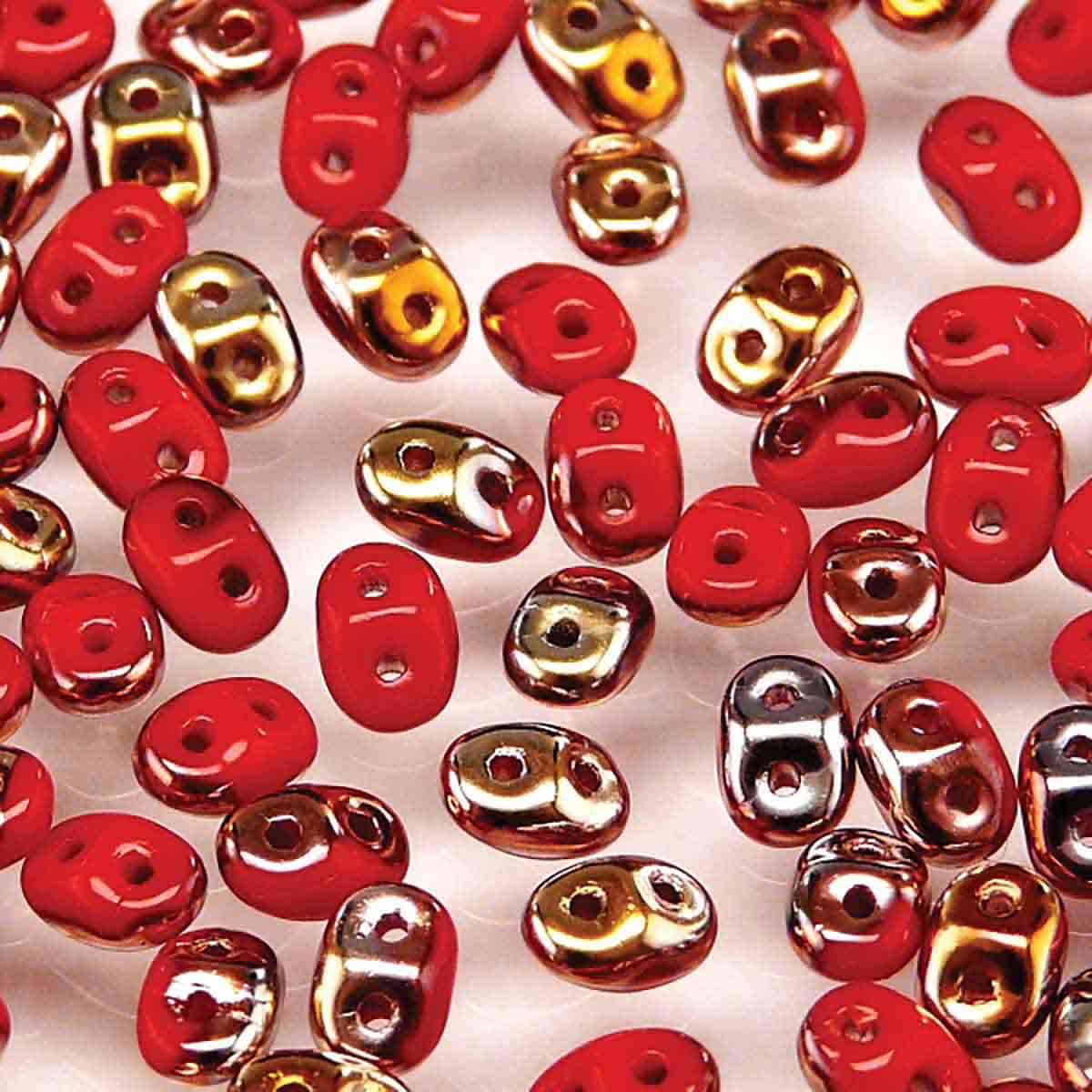 MiniDuo Beads, Opaque Coral Red Capri Gold, MSD9320-27101, 8 grams