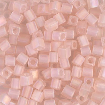 Miyuki 4mm Cube Bead, Matte Transparent Light Tea Rose AB, #155FR, 5 grams