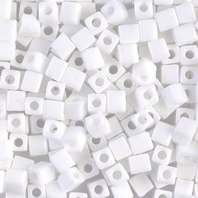 Miyuki 4mm Cube Bead, Opaque White, #402-50, 5 grams