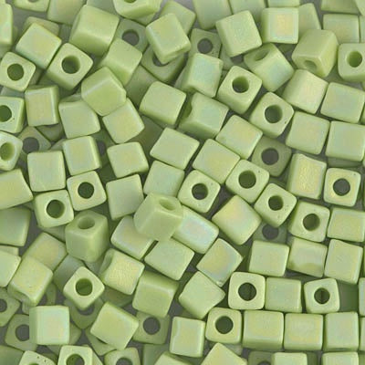 Miyuki 4mm Cube Bead, Matte Opaque Chartreuse AB, #416FR, 5 grams