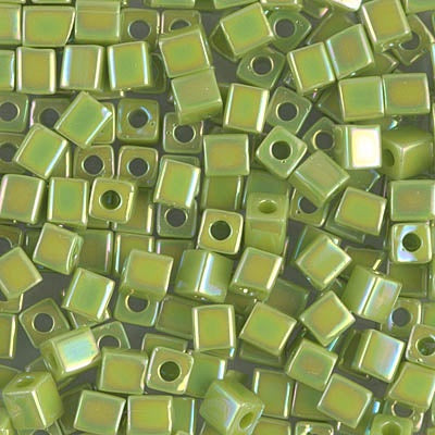 Miyuki 4mm Cube Bead, Opaque Chartreuse AB, #479, 5 grams