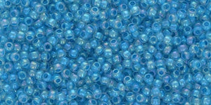 Toho 11/0 Round Japanese Seed Bead, TR11-781, Inside Color AB Crystal/Opaque Aqua Lined, 13 grams