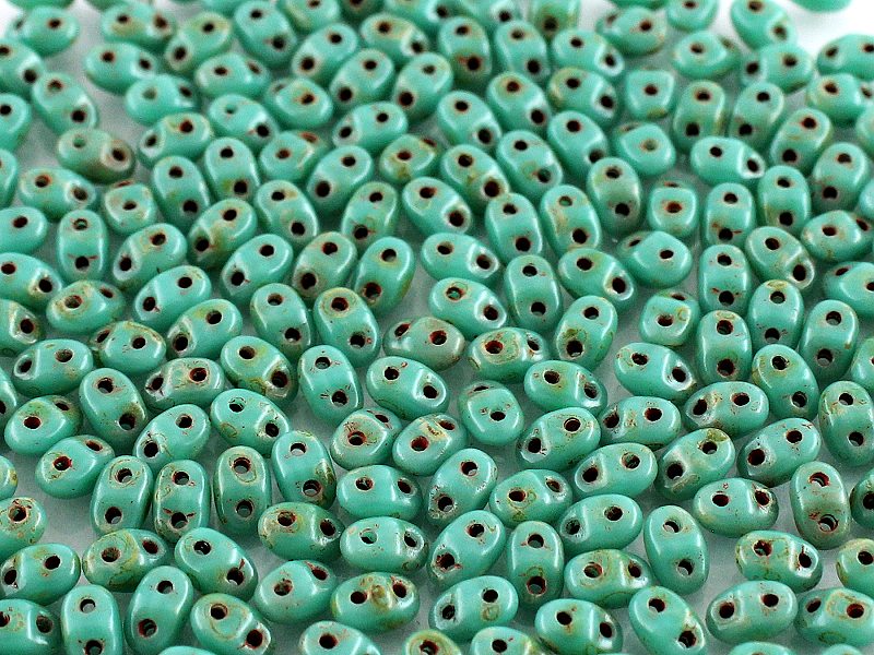 MiniDuo Beads, Turquoise Green Travertin Dark, MSD6313-86805, 8 grams