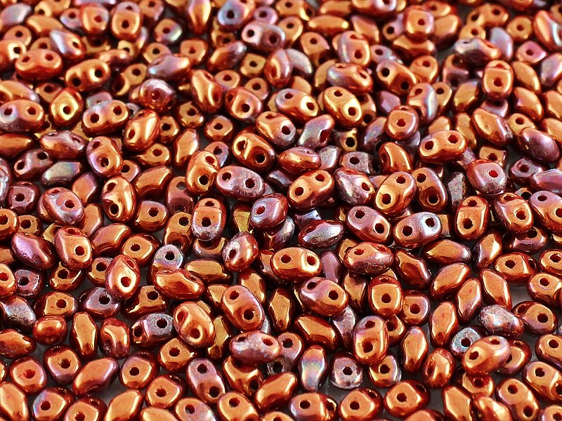 MiniDuo Beads, Opaque Coral Red Iris Luster, MSD9320-15780, 8 grams