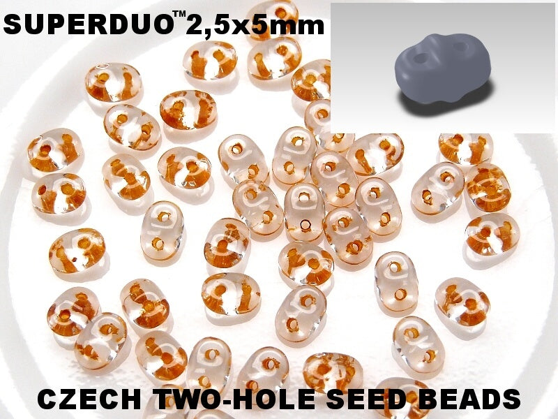 Superduo, Crystal - Peach-Lined, SD0003-44887, 8 grams