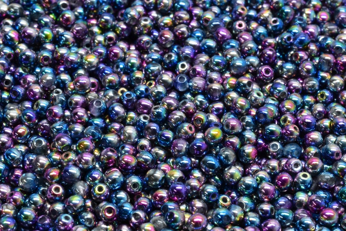 3mm Czech Round Druk Bead, Crystal Magic Blue/Pink, 50 pieces
