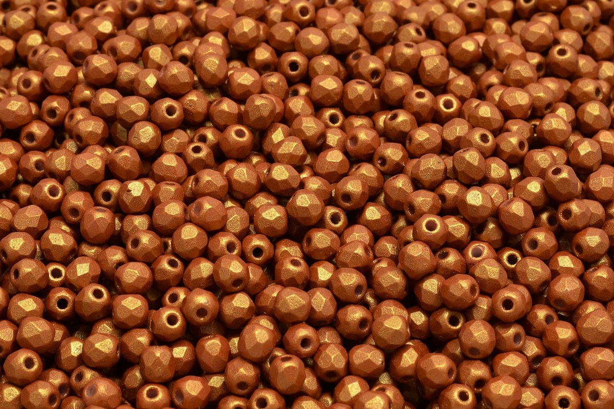 3mm Czech Fire Polish Round Bead, Gold Shine Saddle Brown, 50 pieces
