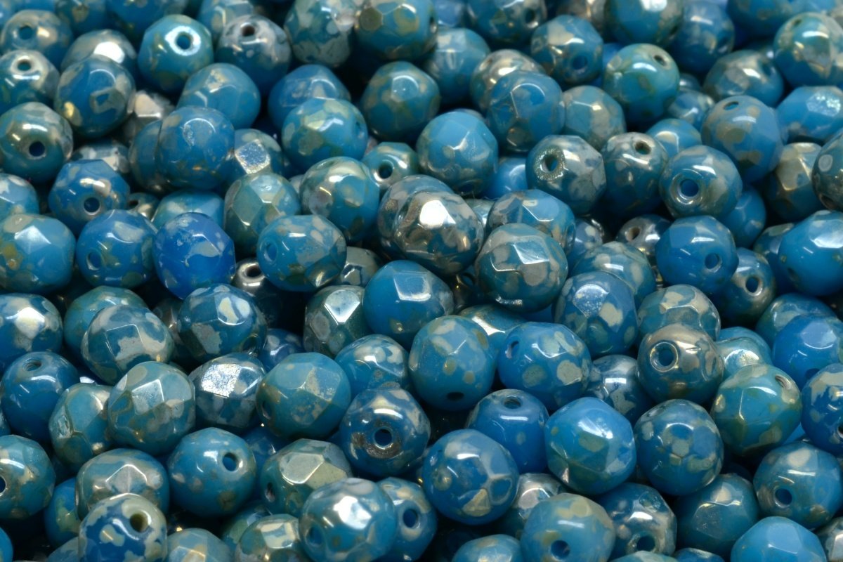 6mm Faceted 2 Tone Opaque Turquoise & Ivory Czech Firepolish Glass Beads -  Qty 25 (FP67) freeshipping - Beads and Babble
