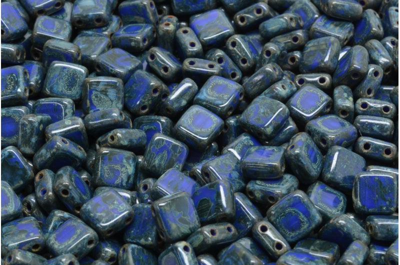 2-Hole TILE Beads 6mm CzechMates SATURATED METALLIC EVENING BLUE (Strand of  50)