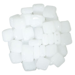 Czechmate 6mm Square Glass Czech Two Hole Tile Bead, Opaque White Pica