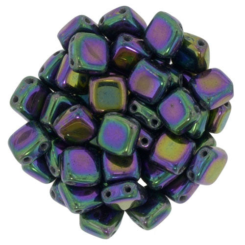 25 Czech Glass 2-Hole 6mm Tile Beads - Crystal Golden Rainbo