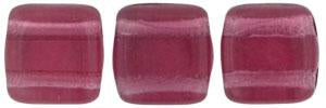 Czechmate 6mm Square Glass Czech Two Hole Tile Bead, Fuchsia