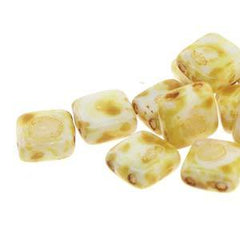 6mm Square Glass Czech Two Hole Tile Bead, Bronze Gold Matte