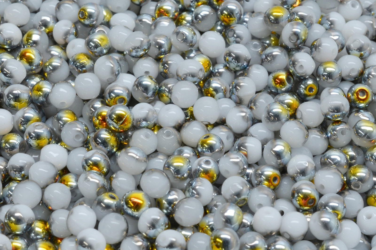 Czech Glass 4mm Round Druk Beads WHITE ALABASTER VELVET GREEN (Strand of 46)