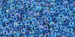 Toho 11/0 Round Japanese Seed Bead, TR11-189, Inside Color Luster Crystal/Caribean Blue - Barrel of Beads